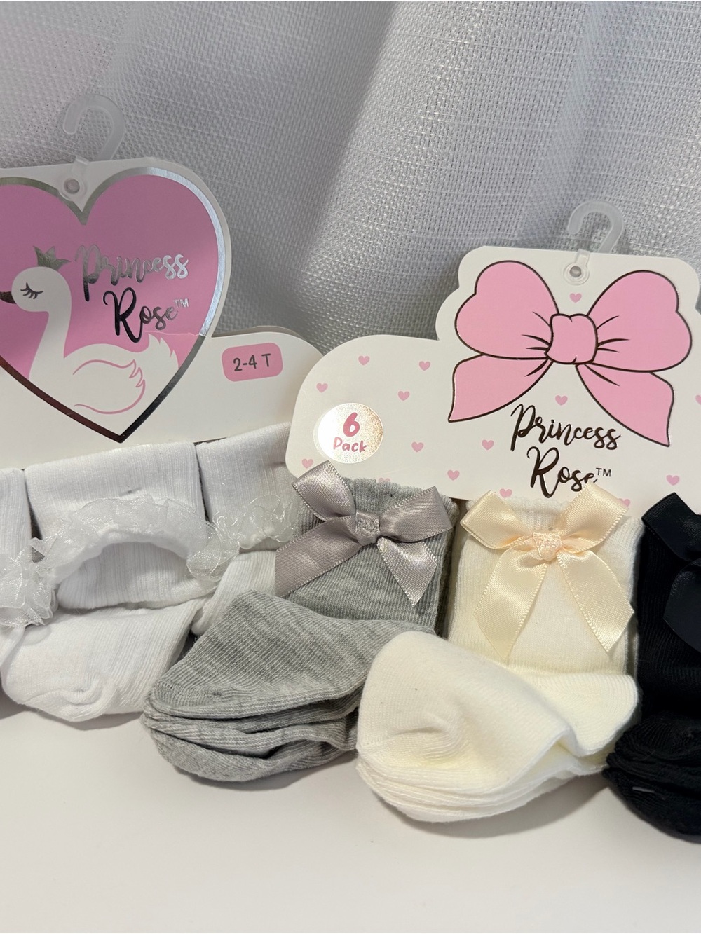 Qty of 2-  NEW 6 packs Princess Rose Bow Socks- size 2-4